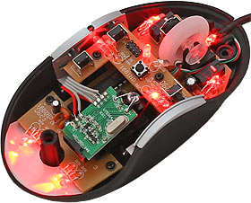 Intelliscope mouse lit up red with the top removed