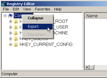Exporting the registry