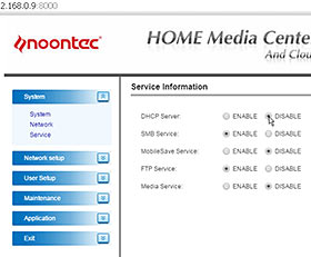 Noontec storage box DHCP settings