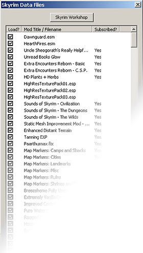 Interminable list of Skyrim data files