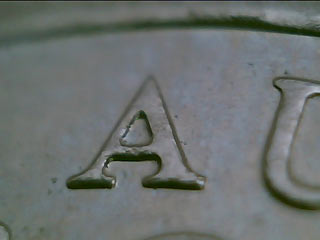 Five cent piece close-up - angled